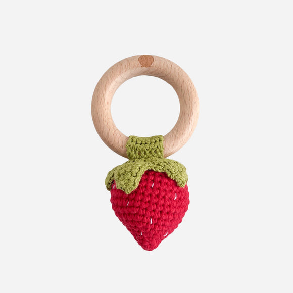 The Blueberry Hill - Cotton Crochet Rattle Teether Strawberry Baby Toy Spring