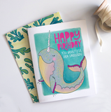 The Noble Paperie - Narwhal Unicorn | Cute Magical Narwhal Happy Birthday Card