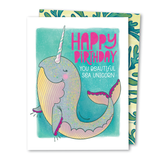 The Noble Paperie - Narwhal Unicorn | Cute Magical Narwhal Happy Birthday Card