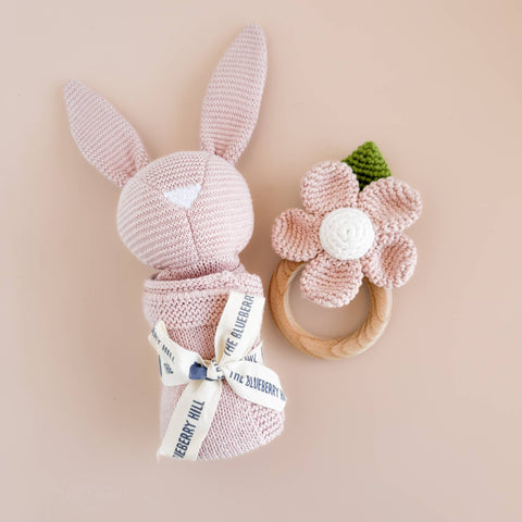 The Blueberry Hill - Cotton Crochet Rattle Teether | Blush Flower