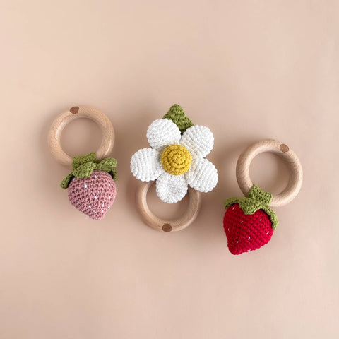 The Blueberry Hill - Crochet Rattle Teether | Strawberry